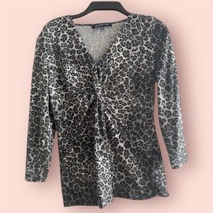 Jones New York Gray Leopard 3/4-Sleeve Top